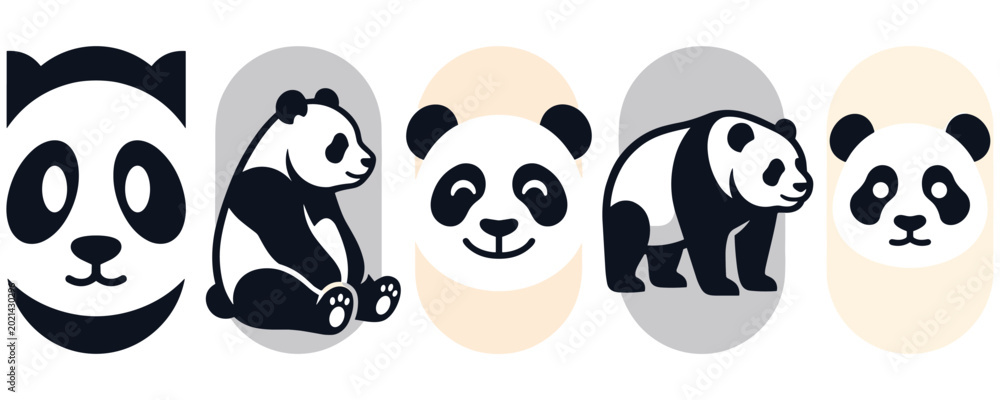 Obraz premium Panda bear icons and illustrations vector set cute animals.