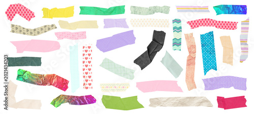Cuadro en lienzo Decorative patterned washi tape strips with colorful ripped paper textures isola