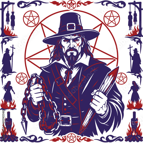 Bild auf Leinwand Dark Puritan Witch Hunters, illustration