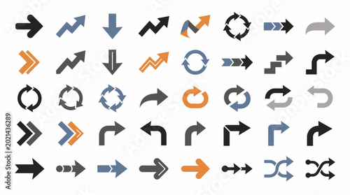 Versatile Collection of Modern Arrow Icons for Infographics and UI Design – Dynamic Directional Symbols and Navigation Pointers Set