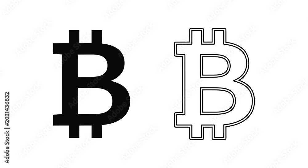 Obraz premium Bitcoin symbol in solid and outline silhouette