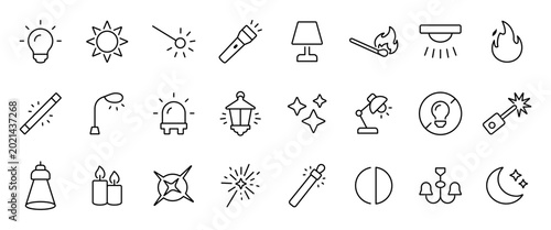 Tableau sur toile Lighting icon set in outline style