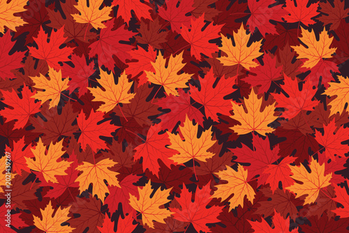 Fotografie Autumn Maple Leaves Seamless Pattern in Warm Red, Orange, and Brown Tones