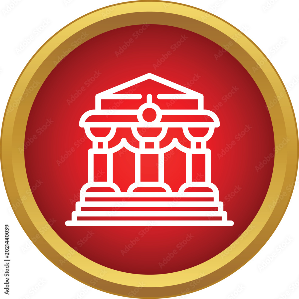 Fototapeta premium Building icon symbolizing justice, finance, education, or culture in a red and gold circle