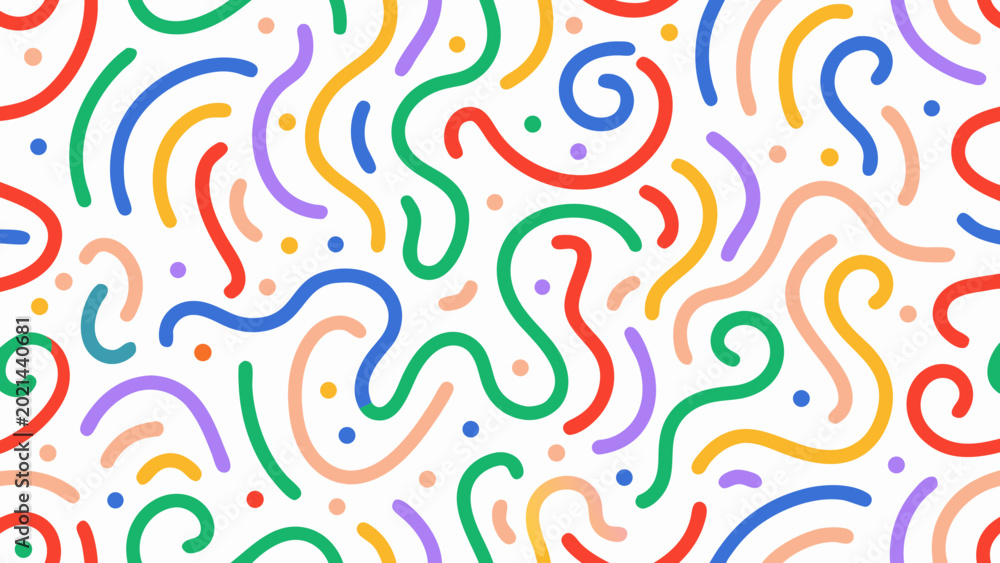 Obraz premium colorful squiggly lines pattern with dots playful abstract vector illustration on white background