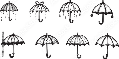 Bild auf Leinwand Seamless pattern illustration of a colorful umbrella vector set featuring rainy weather icons, autumn clouds, and blue water drops for a protective nature wallpaper design