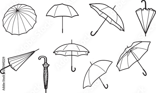 Foto Colorful umbrella vector set with various rainy weather parasol designs isolated on white background