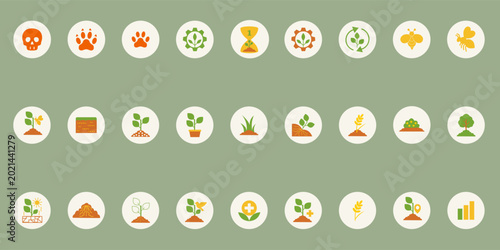 Agriculture and farming icons collection in flat minimal style