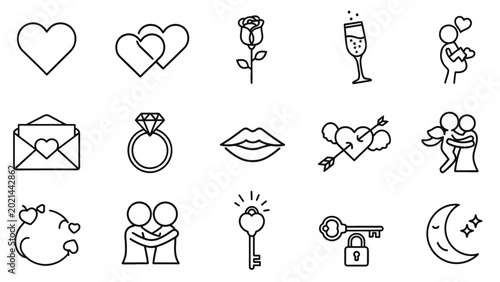 Foto Collection of romantic line icons and symbols.