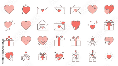Quadro su tela Valentine's Day icons and symbols.