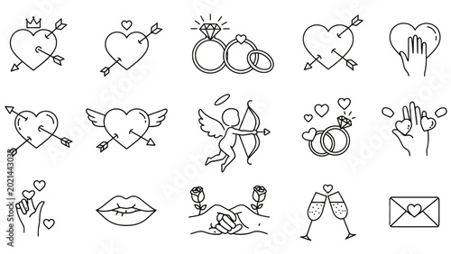 Schilderij op canvas Collection of romantic and love themed line icons.