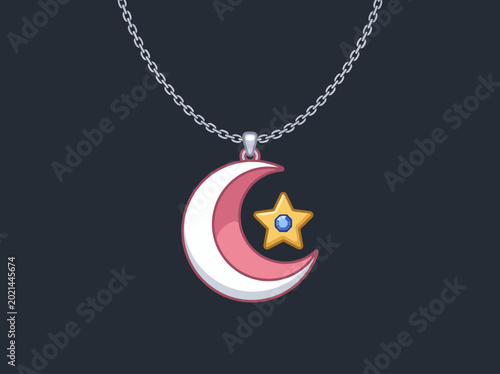 Photos This stunning crescent moon and star pendant showcases a beautiful blend of celestial elements, perfect for jewelry enthusiasts who adore mystical and elegant accessories
