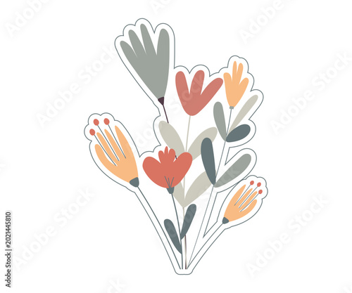 vector illustration on botanical theme with flowers in pastel colors