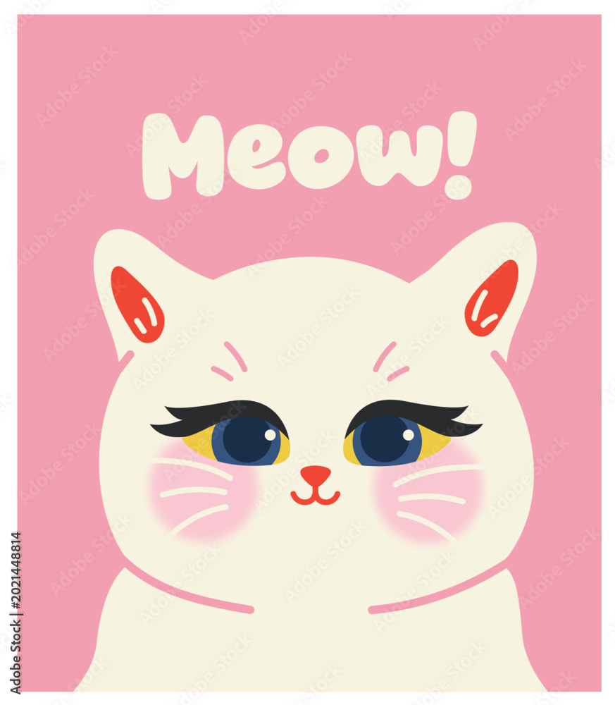 Fototapeta premium Cute holiday card template with cat portraits. Flat vector illustrations