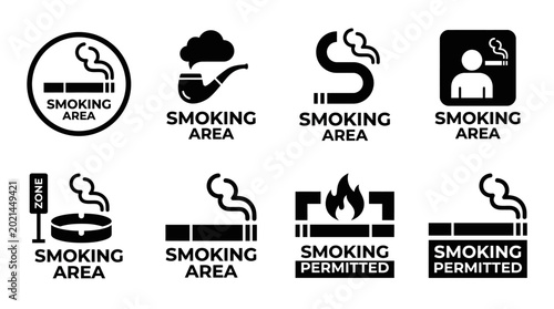 Slika na platnu Vector Set of Designated Smoking Area and Smokers Corner Icons