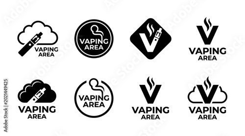Foto Vector Set of Vaping Area and Designated Electronic Cigarette Zone Icons