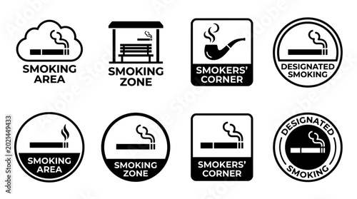 Slika na platnu Vector Set of Designated Smoking Area and Smokers Corner Icons