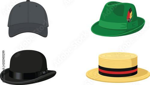 Photos Collection of Classic Men's Hat Vector Icons Featuring Baseball Cap Green Alpine