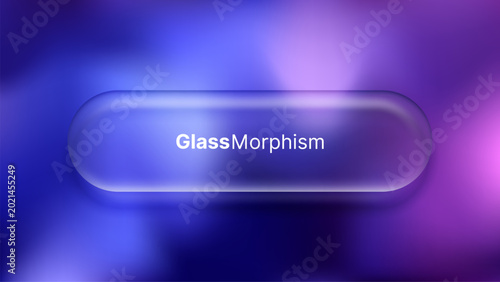 фотографія Glass morphism banner with translucent pill shape on abstract purple and blue gradient background