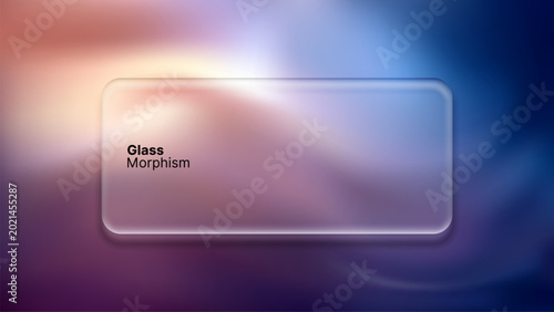 Bilde på lerret Liquid glass morphism vector card with blurry colorful background
