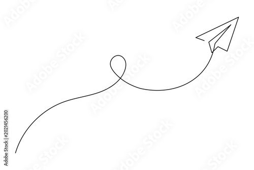 Foto Paper plane continuous one line minimalist outline icon flying path design