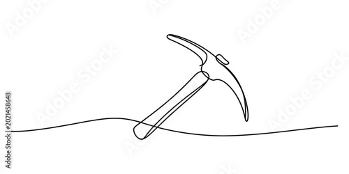 Bild auf Leinwand Continuous single line drawing of a pickaxe tool for mining and construction wor