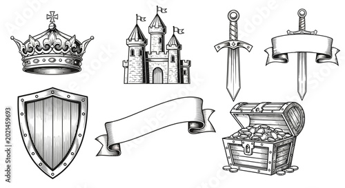 Φωτογραφία Medieval Treasure Chest with Crown Sword.