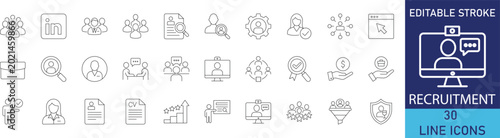 Schilderij op canvas Recruitment and human resources (HR) line icon set