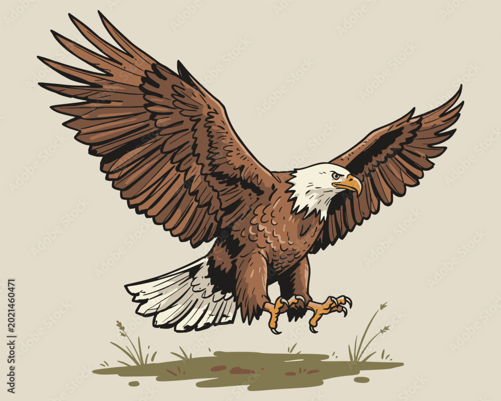 Obraz premium Bald Eagle Illustration with Wings Spread and Talons Extended for Landing