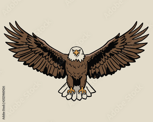 Tableau sur toile Bald Eagle Illustration with Wings Fully Extended Front View