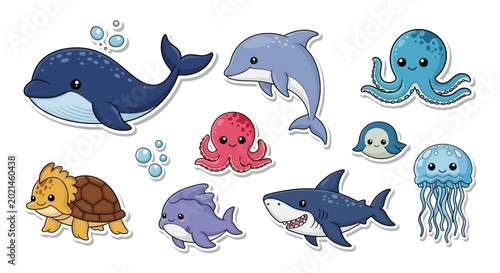 Photos Cartoon sea creatures in group.