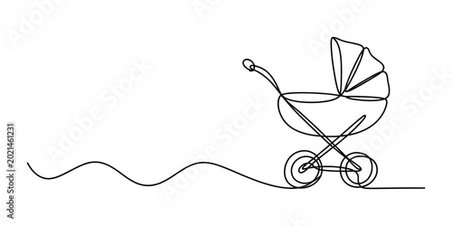 Photos Continuous single line drawing of a baby stroller carriage pram for newborn baby
