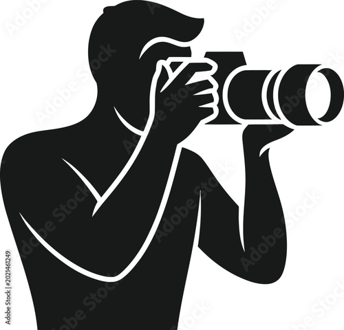 Foto Photographer with telephoto lens silhouette illustration isolated on white backg