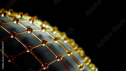 Seamless loop of warm red and gold glass network with geometric structure