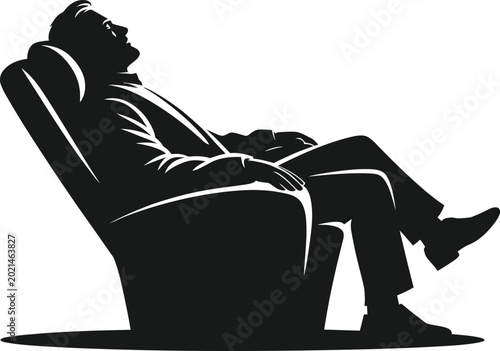 Canvastavla Relaxing man sitting on recliner chair silhouette illustration isolated on white