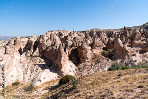 Famous rock formations in the Devrent Valley in Cappadocia during an August day