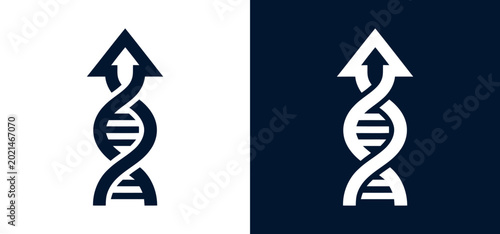 23andme logo with dna helix creates an upward arrow. Ideal for genetic, scientific, medical, and biotech concepts and designs.