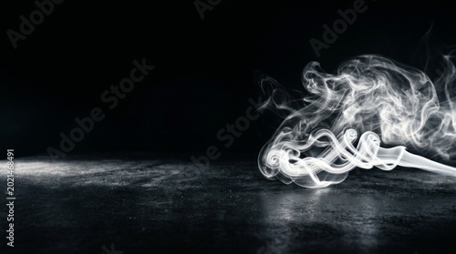 Quadro em tela Swirling White Smoke Flowing Across a Dark, Textured Floor with Dramatic Lightin