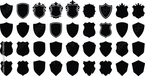 Fotografía Shield silhouette icon vector collection featuring black crest coats of arms security badges heraldic frames and blank protective symbols for logo design
