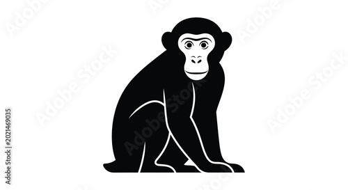Canvas Print Monkey silhouette black and white animal shape on white background