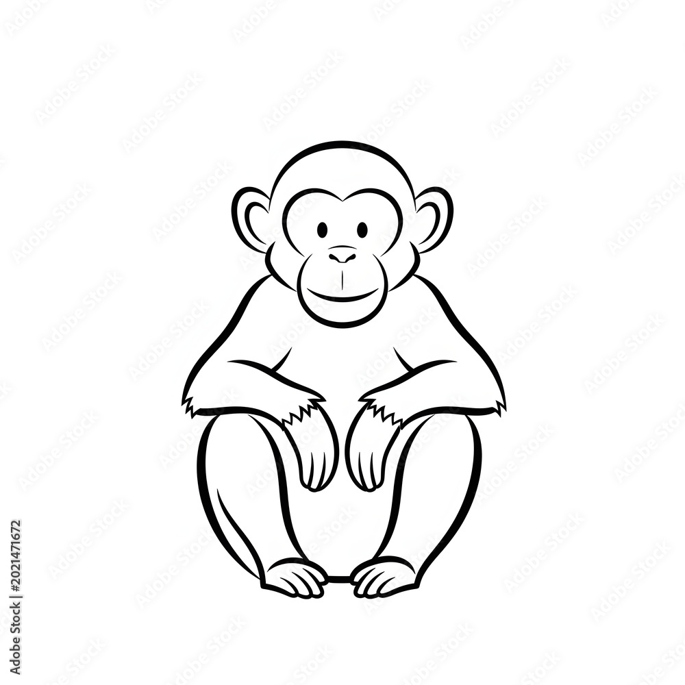 Obraz premium Cute cartoon monkey sitting line art illustration