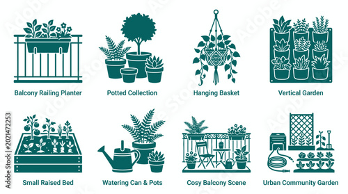 Greenhouse Urban Vertical Garden Icons.