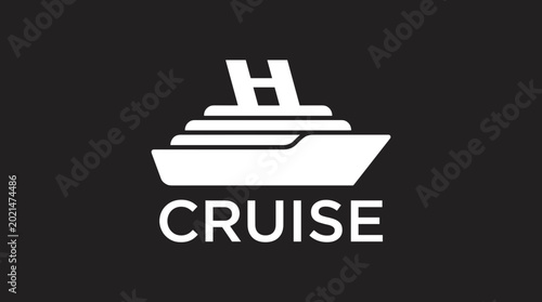 Cruise Ship Icon with Text on Black Background.