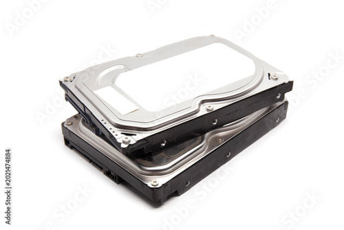 Plakat Old hard disk drive isolated on white background