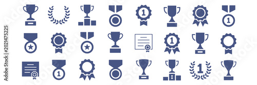 Canvastavla Award and Trophy Cup Icon Set with Winning Medal, Champion and Achievement Symbo