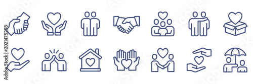 Schilderij op canvas Care and Support Icon Set with Help, Assistance and Human Support Symbols Vector