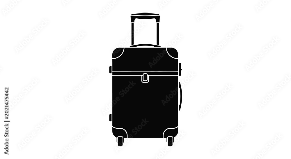 Fototapeta premium Rolling suitcase on white background black silhouette