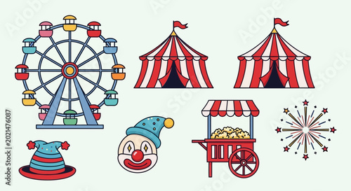 Quadro su tela Colorful carnival icons and symbols.
