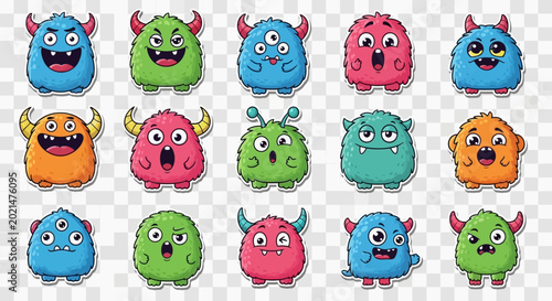 Bild auf Leinwand Colorful cartoon monster characters smiling.