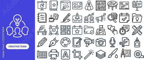 Schilderij op canvas Creative Team and Design Brainstorm outline icon set